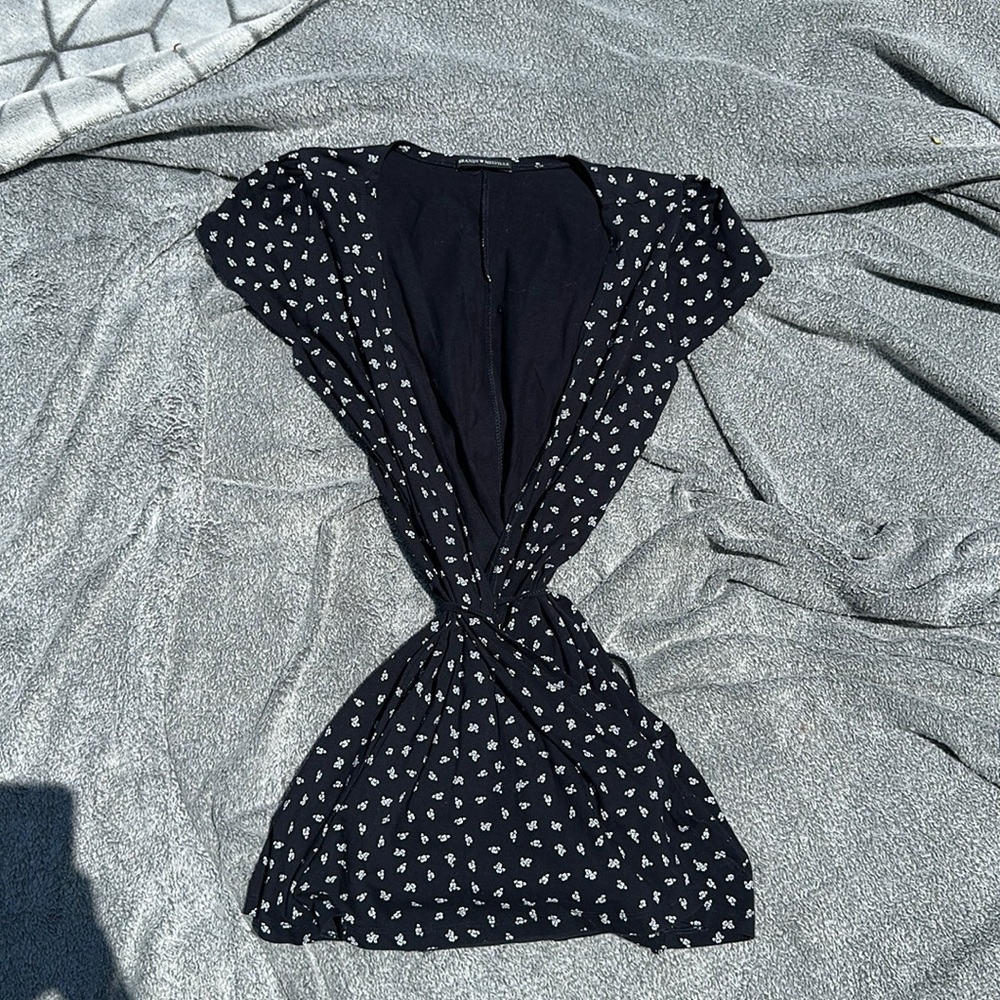 Brandy Melville Navy Blue With Flowers Tie Dress